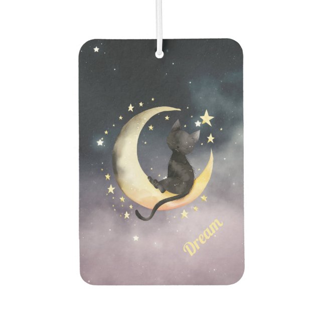 Cute Cartoon Cat on Moon Air Freshener (Front)