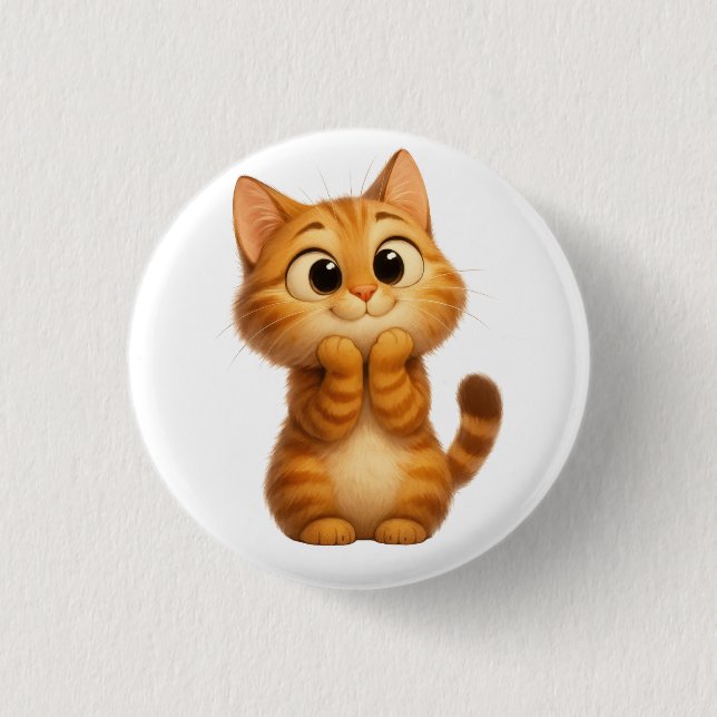 Cute Cartoon Cat,  Orange Tabby Cat 1 Inch Round Button (Front)