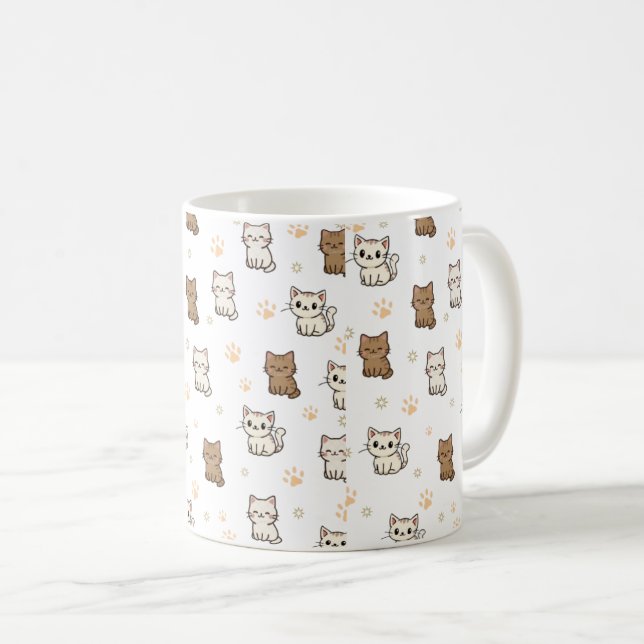 Cute Cartoon Cat Pattern Mug | Kawaii Kitty Coffee (Devant droit)