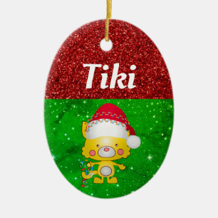 Cute Cartoon Cat Pet Name Christmas Ceramic Ornament