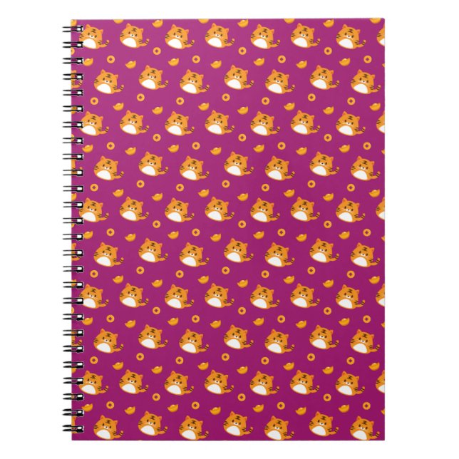 Cute Cartoon Cat Seamless Pattern | Kawaii Orange  Notebook (Front)