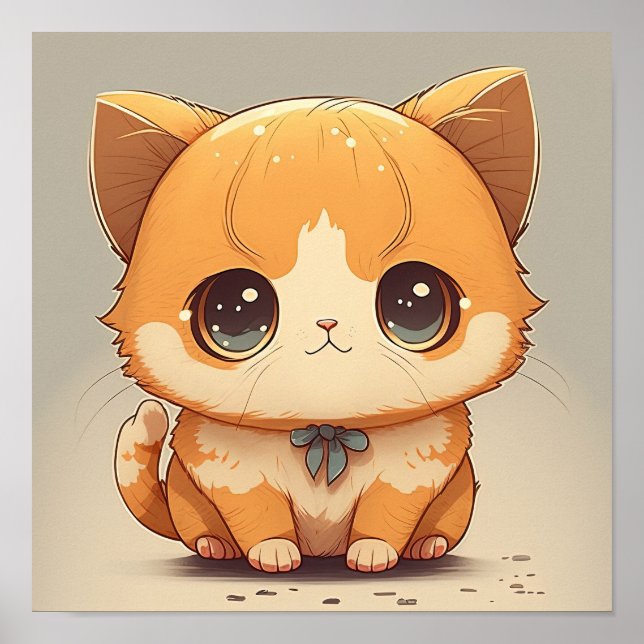 Cute cartoon cat sitting and looking at the camera poster (Front)