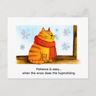 Cute Cartoon Cat Sitting at Snowy Window Postcard