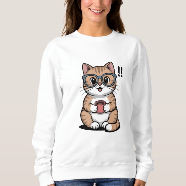 Cute Cartoon Cat Sweatshirt – Funny Cozy Cat  (Front)