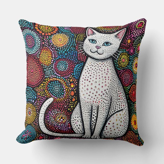 Cute cartoon cat throw pillow (Front)