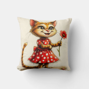 Cute cartoon cat throw pillow
