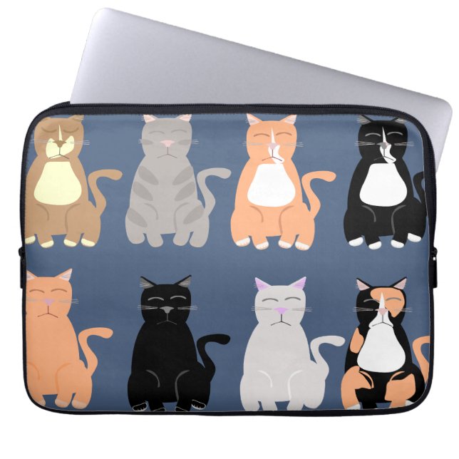 Cute Cartoon Cat Types Pet Fun Pattern Laptop Sleeve (Front)