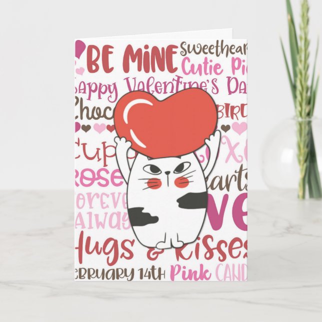 Cute Cartoon Cat Valentine's Day Holiday Card (Front)