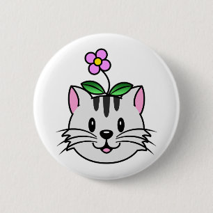 Cute Cartoon Cat with a Flower on Its Head 2 Inch Round Button