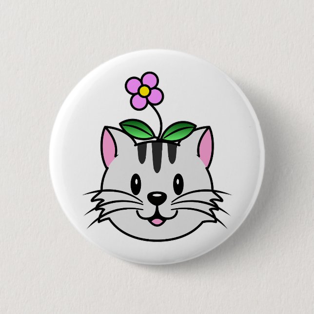 Cute Cartoon Cat with a Flower on Its Head 2 Inch Round Button (Front)