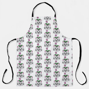 Cute Cartoon Cat with a Flower on Its Head Apron