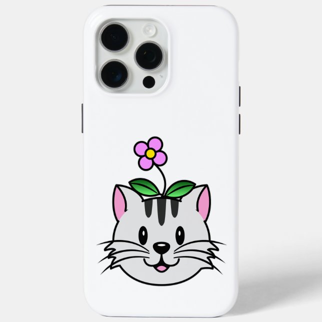 Cute Cartoon Cat with a Flower on Its Head Case-Mate iPhone Case (Back)