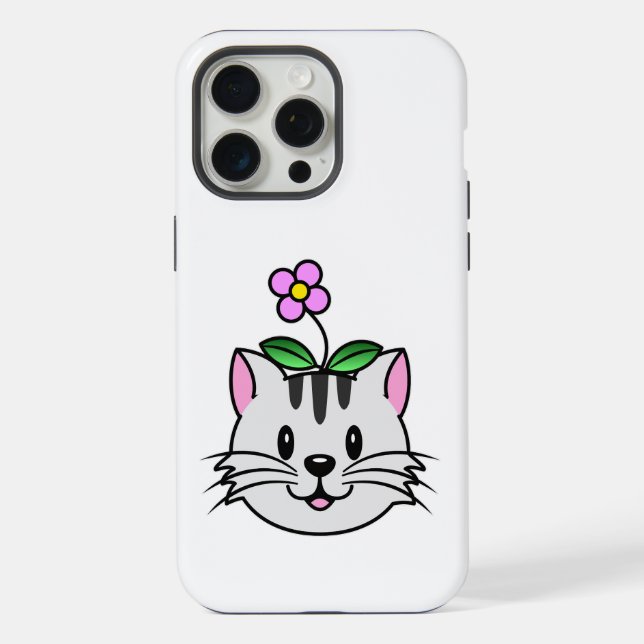 Cute Cartoon Cat with a Flower on Its Head iPhone Case (Back)