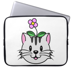 Cute Cartoon Cat with a Flower on Its Head Laptop Sleeve