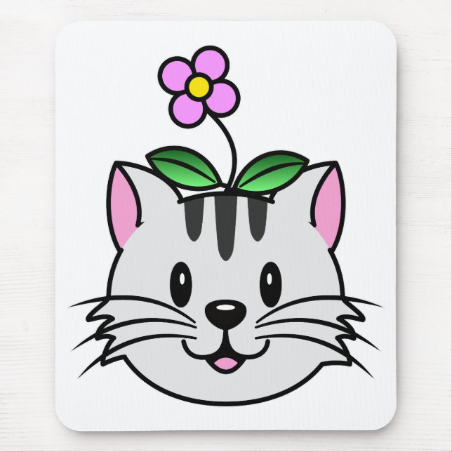 Cute Cartoon Cat with a Flower on Its Head Mouse Pad (Front)