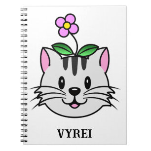 Cute Cartoon Cat with a Flower on Its Head Notebook