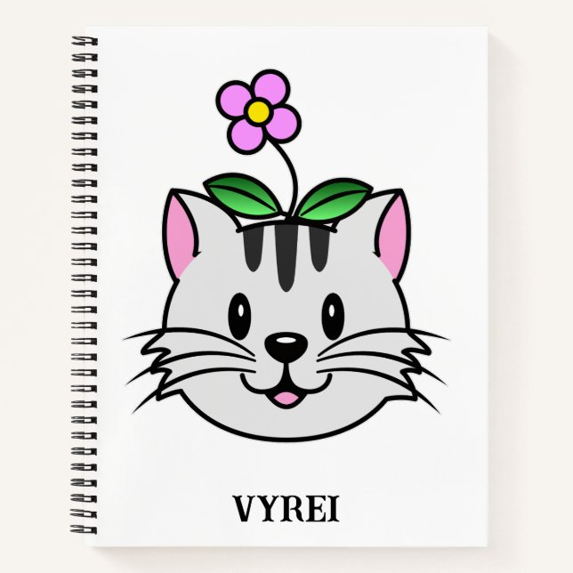 Cute Cartoon Cat with a Flower on Its Head Notebook (Front)