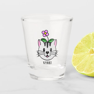 Cute Cartoon Cat with a Flower on Its Head Shot Glass