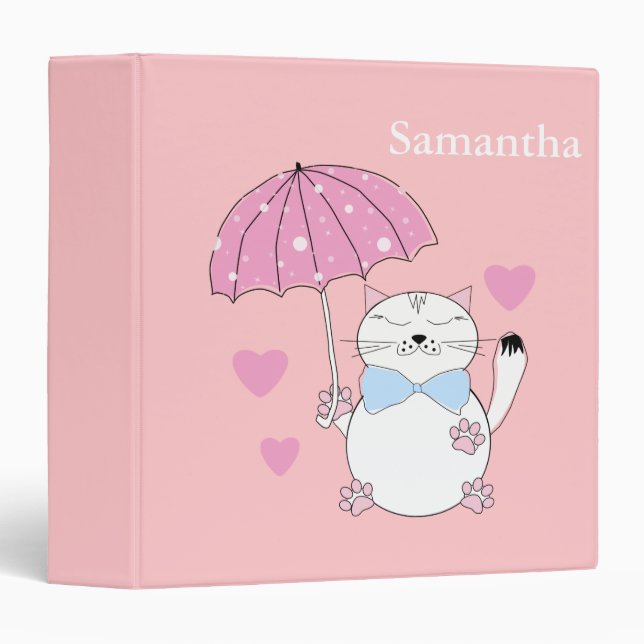 Cute cartoon cat with umbrella binder (Front/Spine)