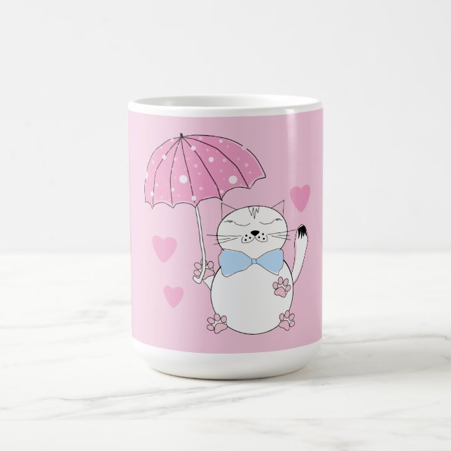 Cute cartoon cat with umbrella coffee mug (Center)