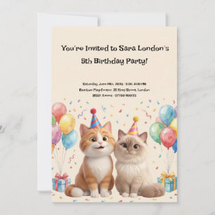 Cute Cartoon Cats Birthday Party  Invitation