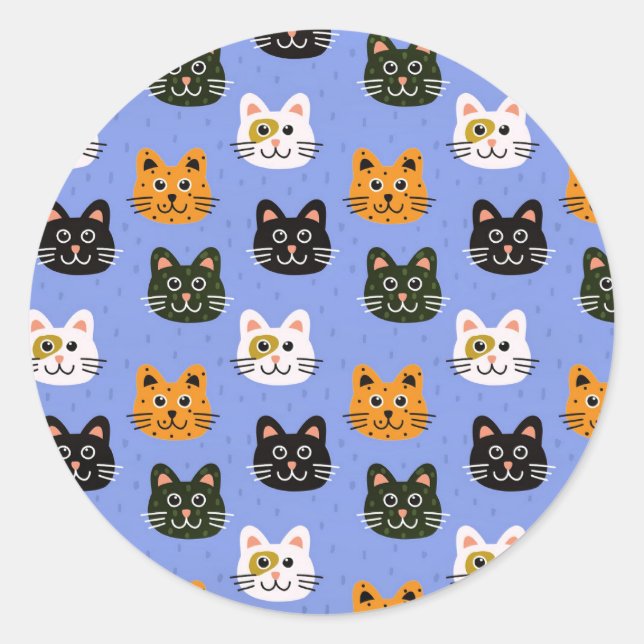 Cute Cartoon Cats, colourful and fun Classic Round Sticker (Front)