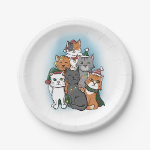 Cute Cartoon Cats group drawing Paper Plate