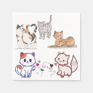 Cute Cartoon Cats in Love   Adorable Cat Illustrat Napkin