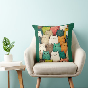 Cute Cartoon Cats in Vibrant Colours Throw Pillow