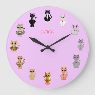 Cute Cartoon Cats Large Clock