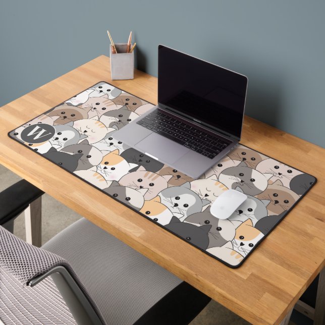 Cute Cartoon Cats Monogram Desk Mat (Office 2)