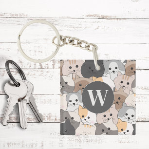 Cute Cartoon Cats Monogram Keychain