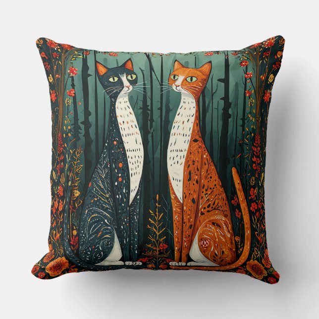 Cute cartoon cats throw pillow (Front)