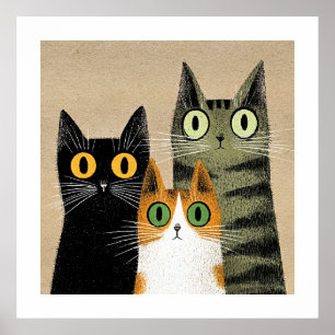 Cute Cartoon Cats, Wide-Eyed, Poster