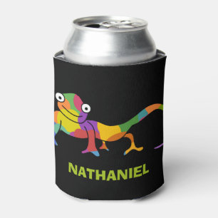 Cute Cartoon Chameleons Bright Colours Personalize Can Cooler