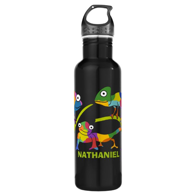 Cute Cartoon Chameleons Personalized 710 Ml Water Bottle (Front)