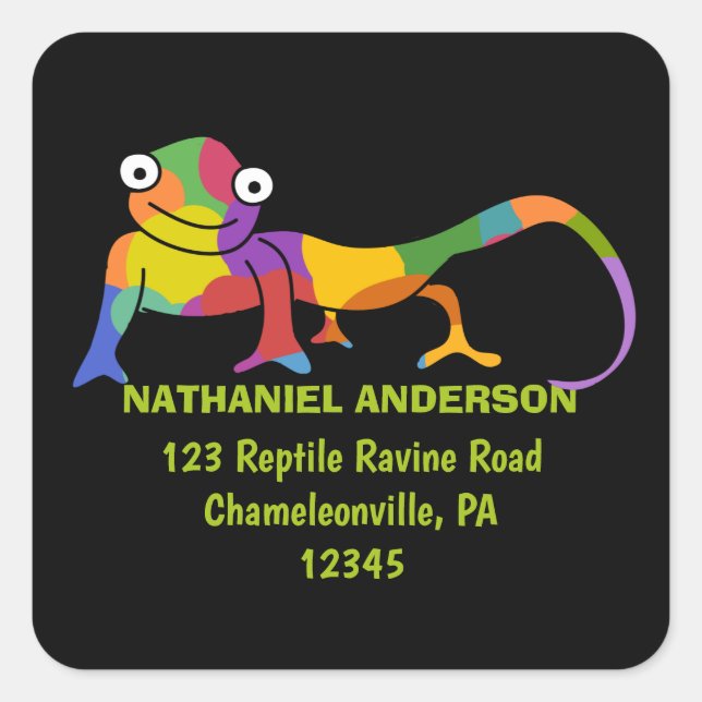 Cute Cartoon Chameleons Square Return Address Square Sticker (Front)