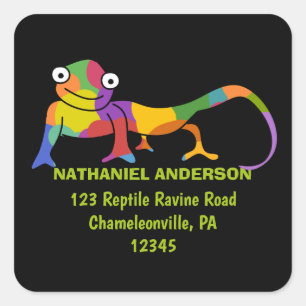 Cute Cartoon Chameleons Square Return Address Sticker