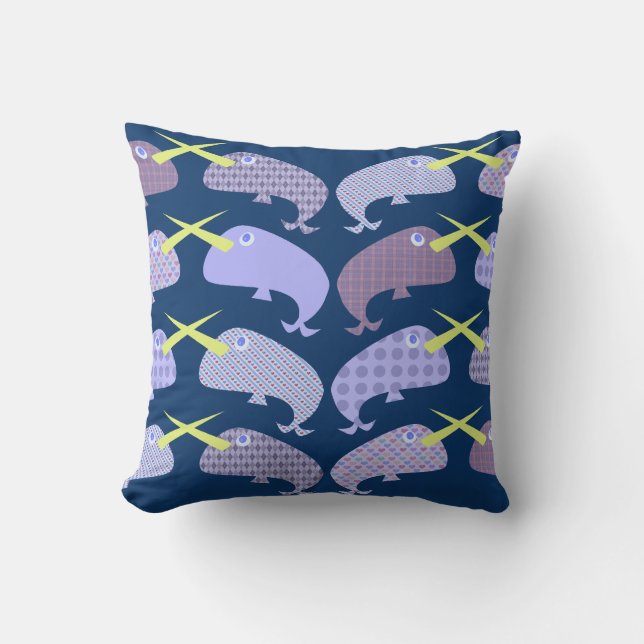 Cute Cartoon Character Narwhal Pattern Throw Pillow (Front)