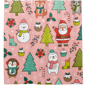 Cute cartoon character, pine trees and christmas e