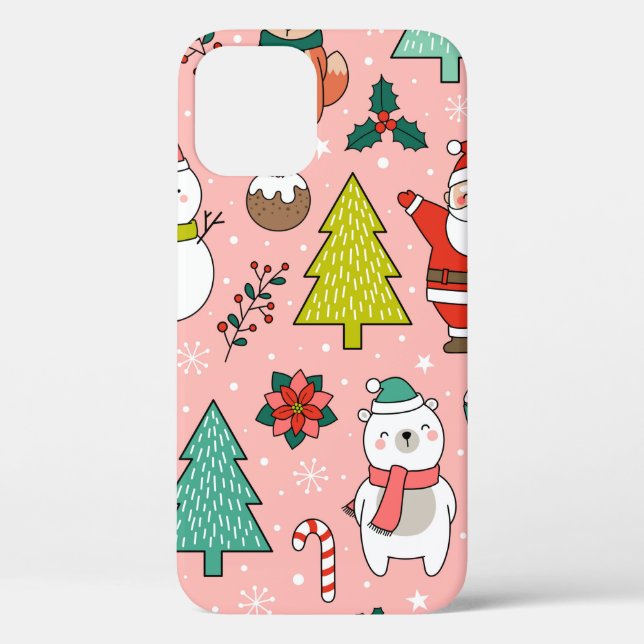 Cute cartoon character, pine trees and christmas e Case-Mate iPhone case (Back)