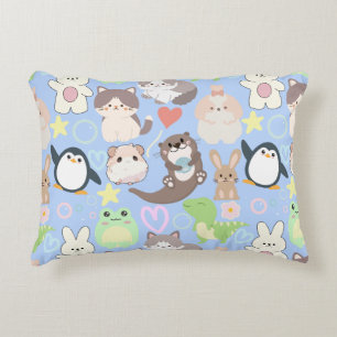 Cute Cartoon characters pattern L Blue BG Accent Pillow