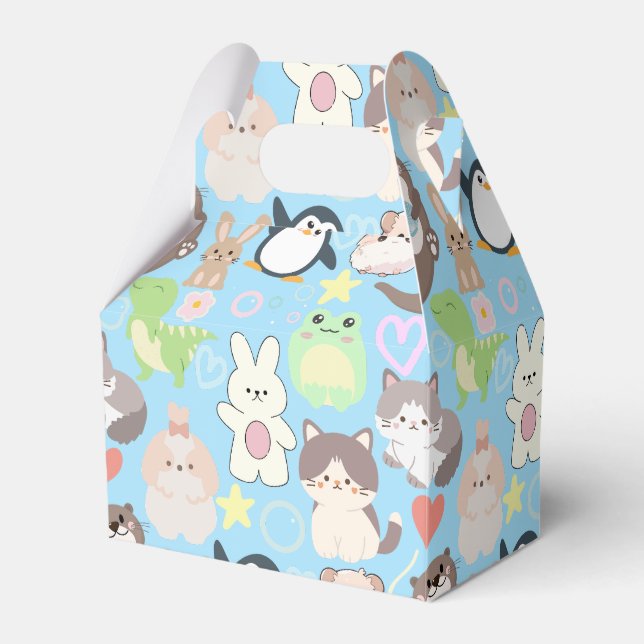 Cute Cartoon characters pattern L Blue BG Favor Box (Front Side)