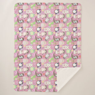 Cute Cartoon characters pattern L Pink BG Sherpa Blanket