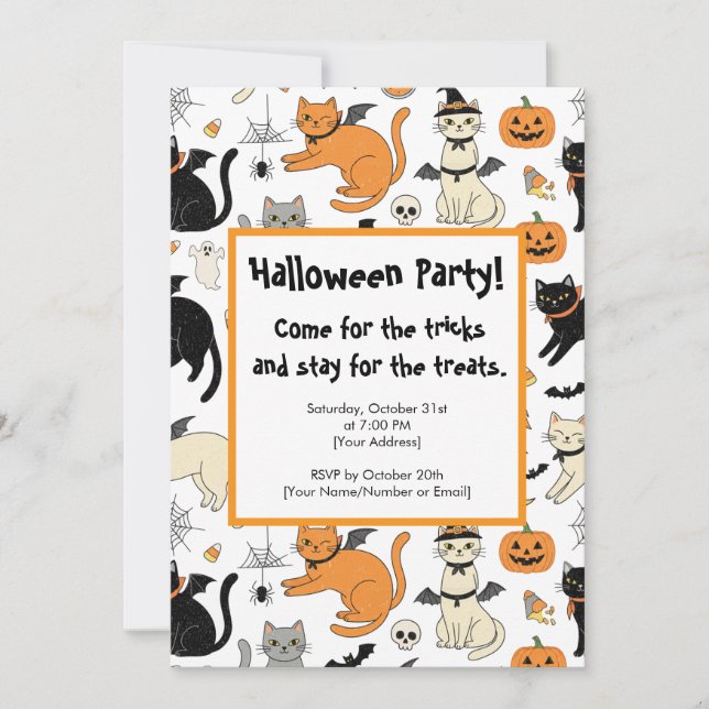 Cute Cartoon Chats Halloween Fête Invitation (Devant)