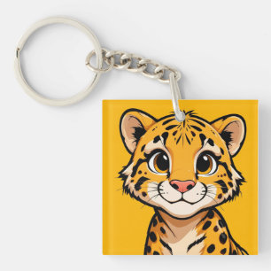 Cute Cartoon Cheetah Cub Illustration Keychain