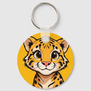 Cute Cartoon Cheetah Cub Illustration Keychain