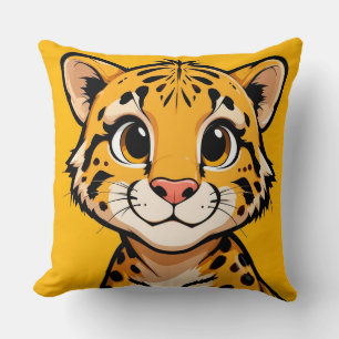 Cute Cartoon Cheetah Cub Illustration Throw Pillow