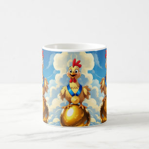Cute Cartoon Chicken, Colorful Floral. Farm Animal Coffee Mug
