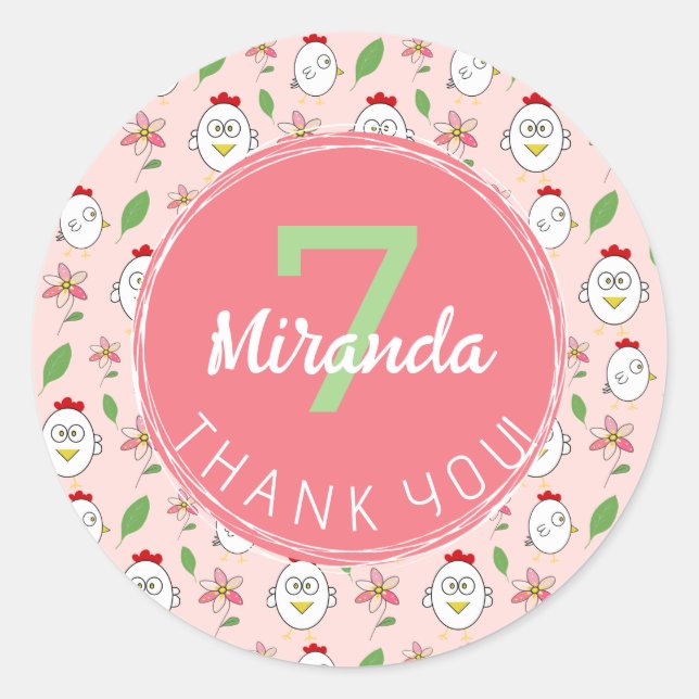 Cute Cartoon Chicken Illustration Classic Round Sticker (Front)